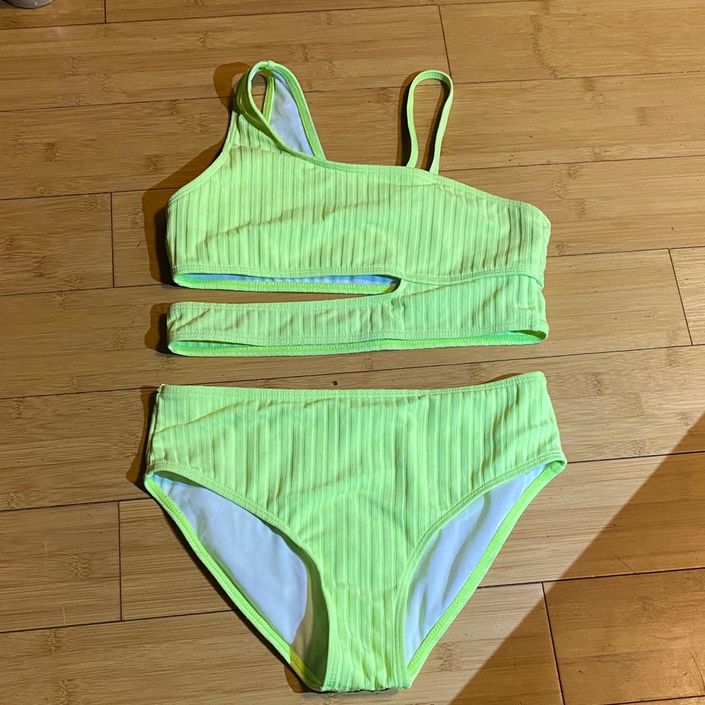 SHEIN Bright Green Ribbed Swimwear